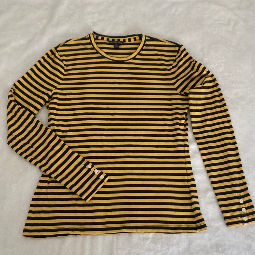 Brooks Brothers Yellow and Navy Blur Striped Long-Sleeve Crewneck